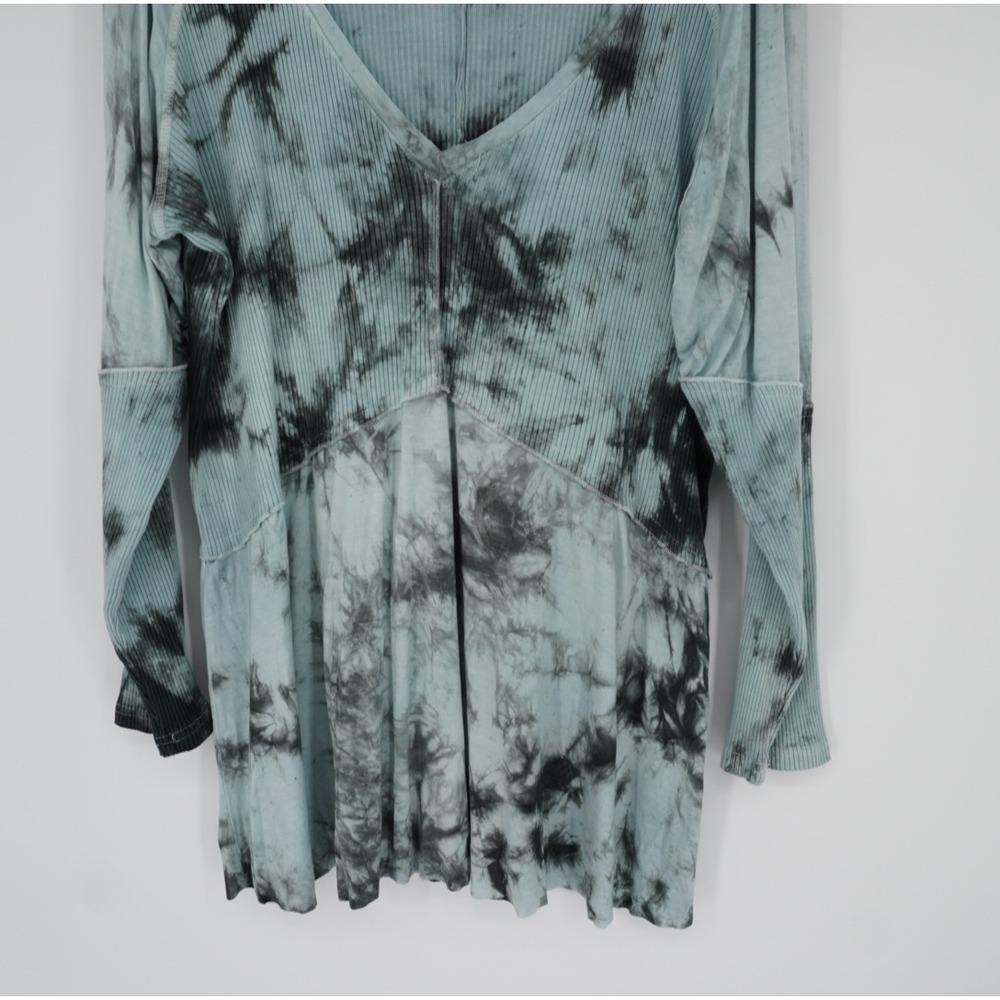 POL Tie Dye V-Neck Tunic Top Teal Black Ribbed Knit Babydoll PLUS 3XL - Picture 3 of 8